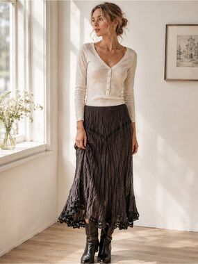 Black Whimsigoth Crinkle Midi Skirt 6
